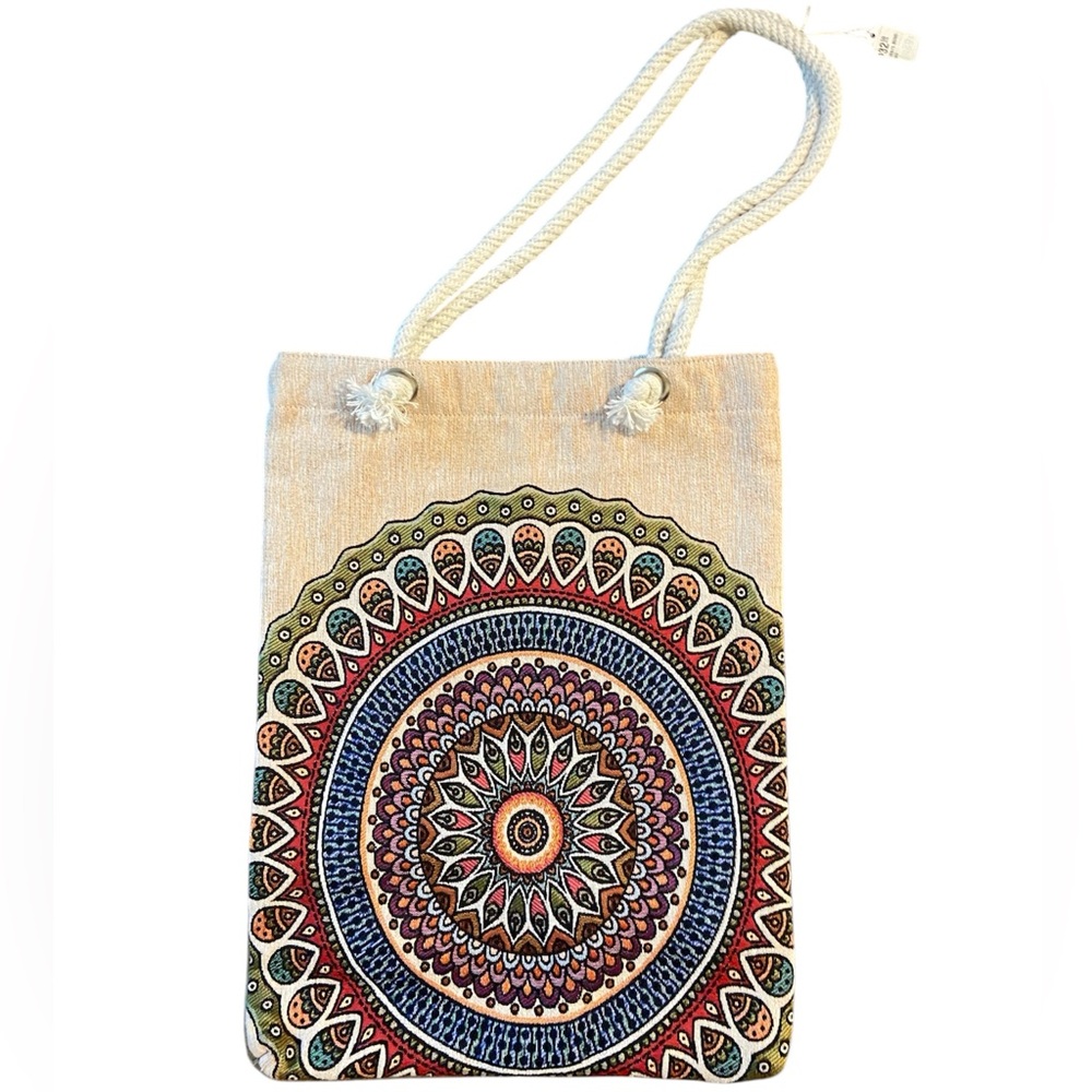 NWT canvas tote bag featuring colorful mandala design